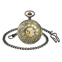 Classic Black Roman Hollow Retro Pocket Watch Mechanical Pocket Watch with 2 Chain