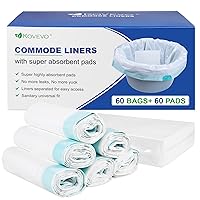 Kovevo 60 Pack Commode Liners with Absorbent Pads, 60 Bedside Commode Liners and 60 Commode Pads, Portable Toilet Liners for Commode Bucket | Universal Fit | Make Cleanup Simple