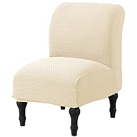MIFXIN Armless Accent Chair Cover Knitted Stretch Slipper Chair Couch Slipcover Removable Washable Furniture Protector Covers for Living Room Bedroom Hotel (Jacquard Beige)