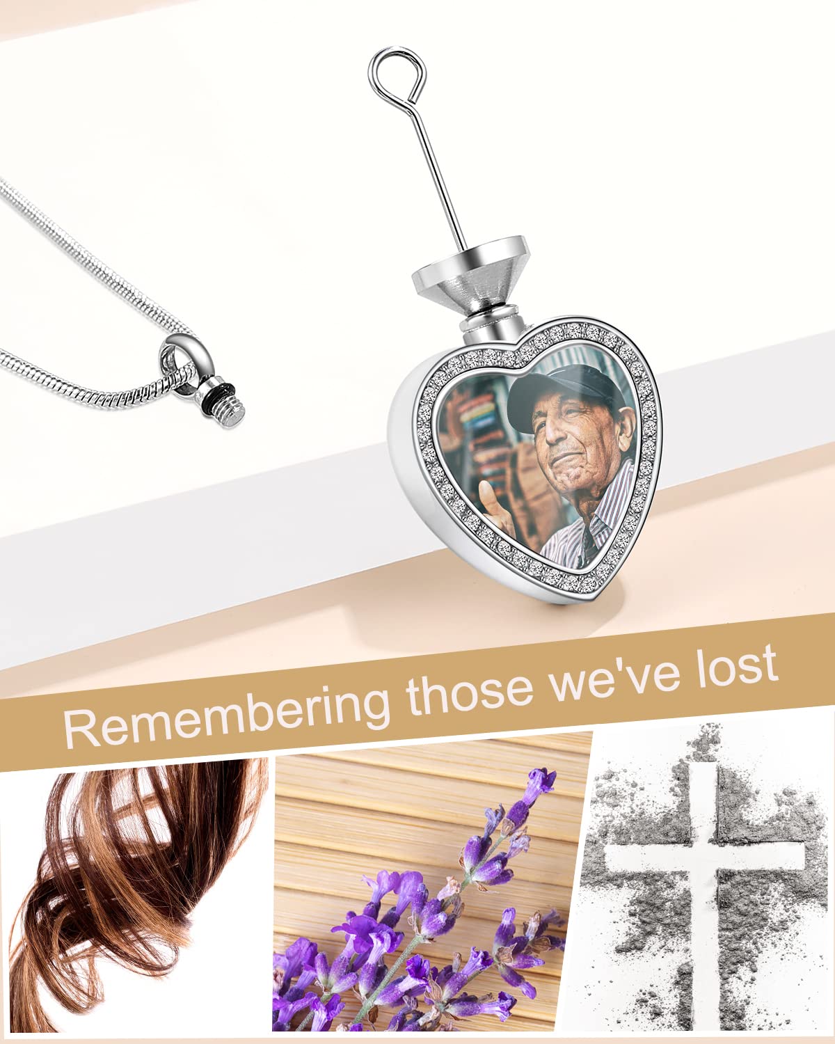 Fanery sue Customized Photo Urn Necklace for Ashes, Personalized Ashes Necklace with Picture Inside, Cremation Jewelry Ashes Keepsake Necklace for Women & Men