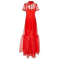 STAUD Women's Calluna Organza Floor Length Dress Gown XL Red