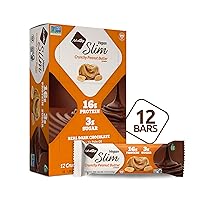 Slim Dark Chocolate Crunchy Peanut Butter, 17g Vegan Protein, 3g Sugar, 7g Fiber, 180 Calories, Low Net Carbs, Gluten Free, 12 Count
