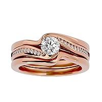 Certified 18K Gold Ring in Round Cut Moissanite Diamond (0.53 ct) Round Cut Natural Diamond (0.13 ct) With White/Yellow/Rose Gold Engagement Ring For Women
