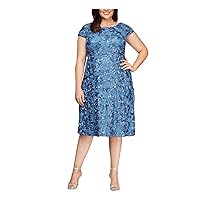 Women's Plus Size Tea Length Dress with Rosette Detail