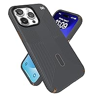 Speck iPhone 15 Pro Max Case - ClickLock No-Slip Interlock, Built for MagSafe, Drop Protection Grip - Soft Touch 6.7 Inch Phone Case - Presidio2 Grip Charcoal Grey/Cool Bronze/White