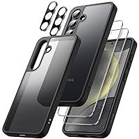 JETech 5 in 1 Matte Case for Samsung Galaxy S24+ / S24 Plus 5G with 2-Pack Screen Protector and Camera Lens Protector, Translucent Back Protective Phone Cover, Tempered Glass Film (Black)