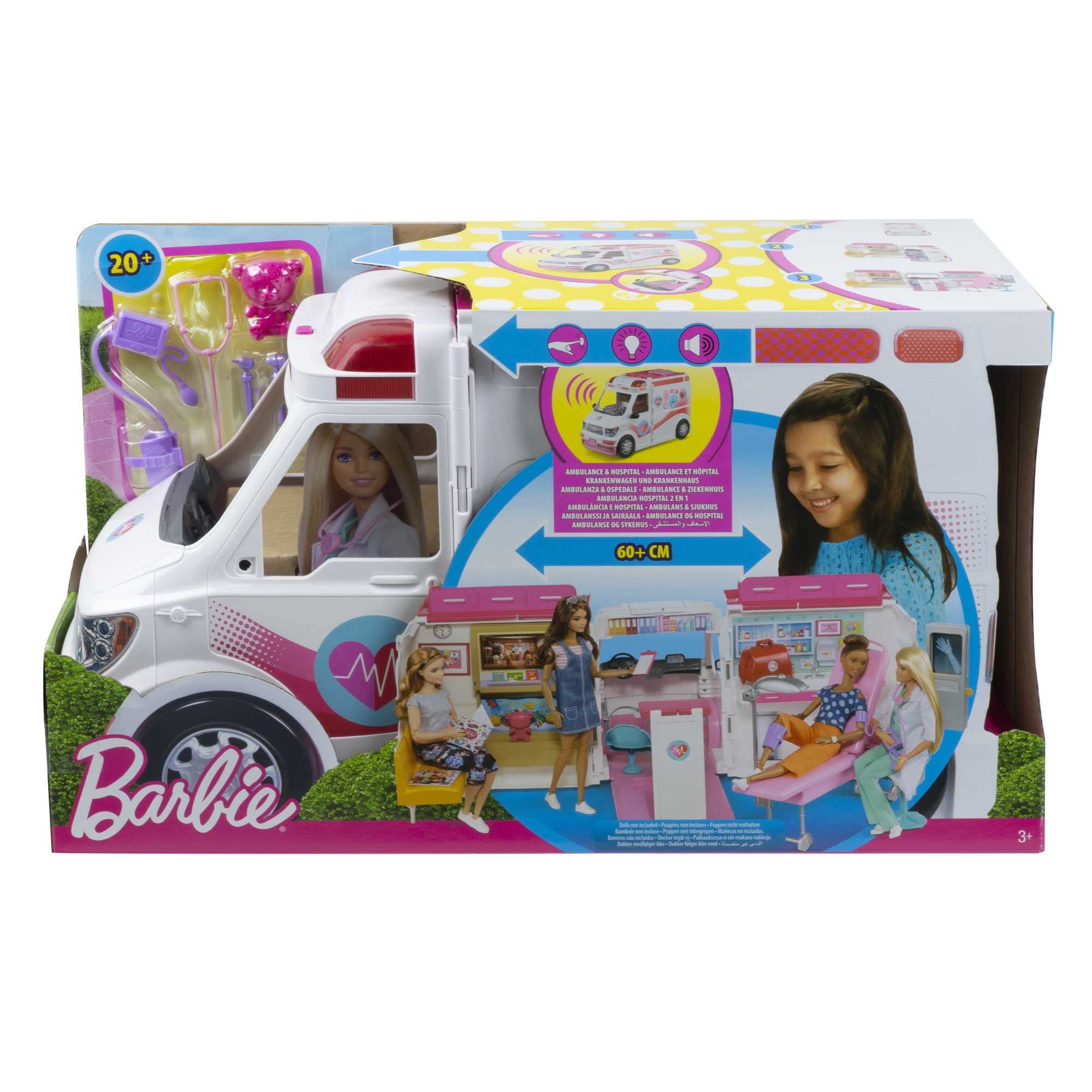 ​​​Barbie Playset with 20+ Accessories, Emergency Vehi​​cle Transforms into 2+ Foot Hospital with Lights and Sounds, Care Clinic​​​​​​​​