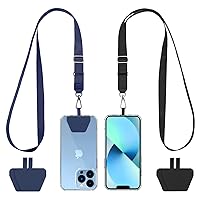 CACOE Phone Lanyard 2 Pack-2× Adjustable Neck Strap,4× Phone Patches,Universal Crossbody Phone Lanyards,Multifuctional Patch Phone Polyester Lanyards Compatible with Most Smartphones(Black+Dark Blue)