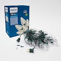 PHILIPS 50 LED Warm White Smooth C9 Christmas Lights on Green Wire - UL Listed for Indoor/Outdoor Use - 26.83' Total Length with 6