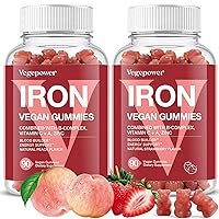 Vegan Iron Gummies Supplements for Women & Kids - Peach & Strawberry - Great Tasting Iron Gummy Vitamins with Vitamin C for Max Absorption - Natural, Non-GMO, No Artificial Additives
