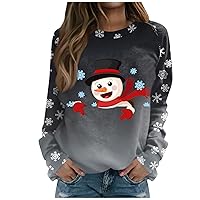 Womens Christmas Tops Casual Long Sleeve Oversized Sweatshirt Crew Neck Snowman Print Shirt Cute Sexy Pullover