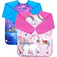 Smocks for Kids, Toddler Art Smock Artist Painting Aprons Waterproof Long Sleeve with 3 Pockets for Age 2-6 Years