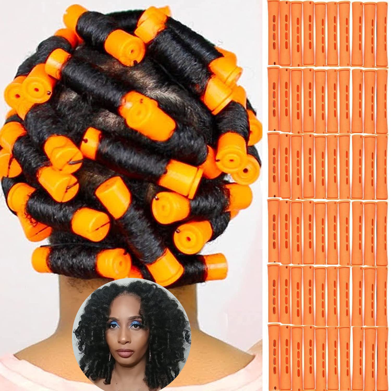 Mua 60pcs Perm Rods Set for Natural Hair Plastic Cold Wave Rod Non-Slip Hair  Rollers  Inch Orange Perm Rods for Long Short Hair Curling Rods Hair  Perms for Women Hair Curlers