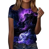 Short Sleeve Shirts for Women,Summer Tops for Women 2024 Vintage Floral Print Crew Neck Top Tops for Women Trendy