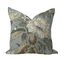 Rustic Pillow Cover 18x18in Chinoiserie Floral Blue Home Decoration Breathable Pillowcase Watercolor Rose Japanese Cotton Linen Accent Pillows for Sofa Gallery Indoors