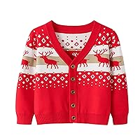 Toddler Boys Cardigan Sweater 3t Christmas Fleece Sweater Warm Jacket Coat Outerwear V-Neck Reindeer Tops