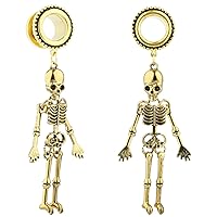 8mm-22mm Black Skeleton Dangle Stainless Steel Ear Gauges Piercing Flesh Tunnels Plugs Statement Earrings