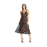 Dress the Population Women's Tahani Plunge Neckline Fit and Flare Midi Dress