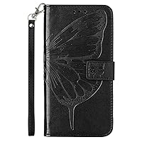Case for Galaxy S22 Ultra Butterfly Series Full Body Black Leather Wallet Flip Phone Cover Magnetic Buckle Close Built Credit Card Holder Kickstand Wrist Rope