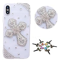 STENES Sparkle Case Compatible with Moto G Play (2023) Case - Stylish - 3D Handmade Girls Women Bling Cross Rhinestone Crystal Diamond Design Cover Case - Clear