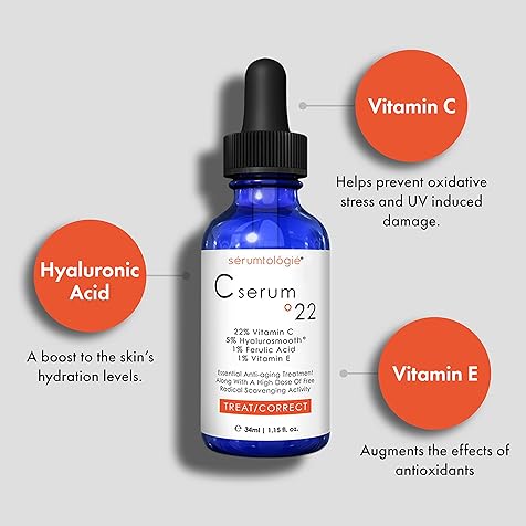 C Serum 22 – Pure Vitamin C Serum for Face with Hyaluronic Acid & Ferulic Acid | Potent Anti-Aging Serum for Dark Spots, Fine Lines and Wrinkles | Brightening Serum - 1.15 Fl Oz