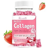 Sugar Free Collagen Gummies for Women Men, 2500mg Collagen with Biotin Sea Moss Vitamin C Zinc for Hair Skin Nails Muscle & Joint, Immunity - 60 Strawberry Flavored Supplement