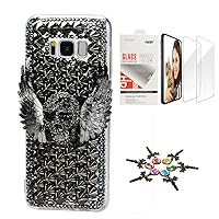 STENES Galaxy Note 9 Case - Stylish - 3D Handmade [Sparkle Series] Bling Punk Rivet Wing Skull Design Cover Compatible with Samsung Galaxy Note 9 with Screen Protector [2 Pack] - Black