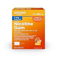 Amazon Basic Care Coated Nicotine Polacrilex Gum, 2 mg (nicotine), Stop Smoking Aid, Fruit Flavor, 160 Count