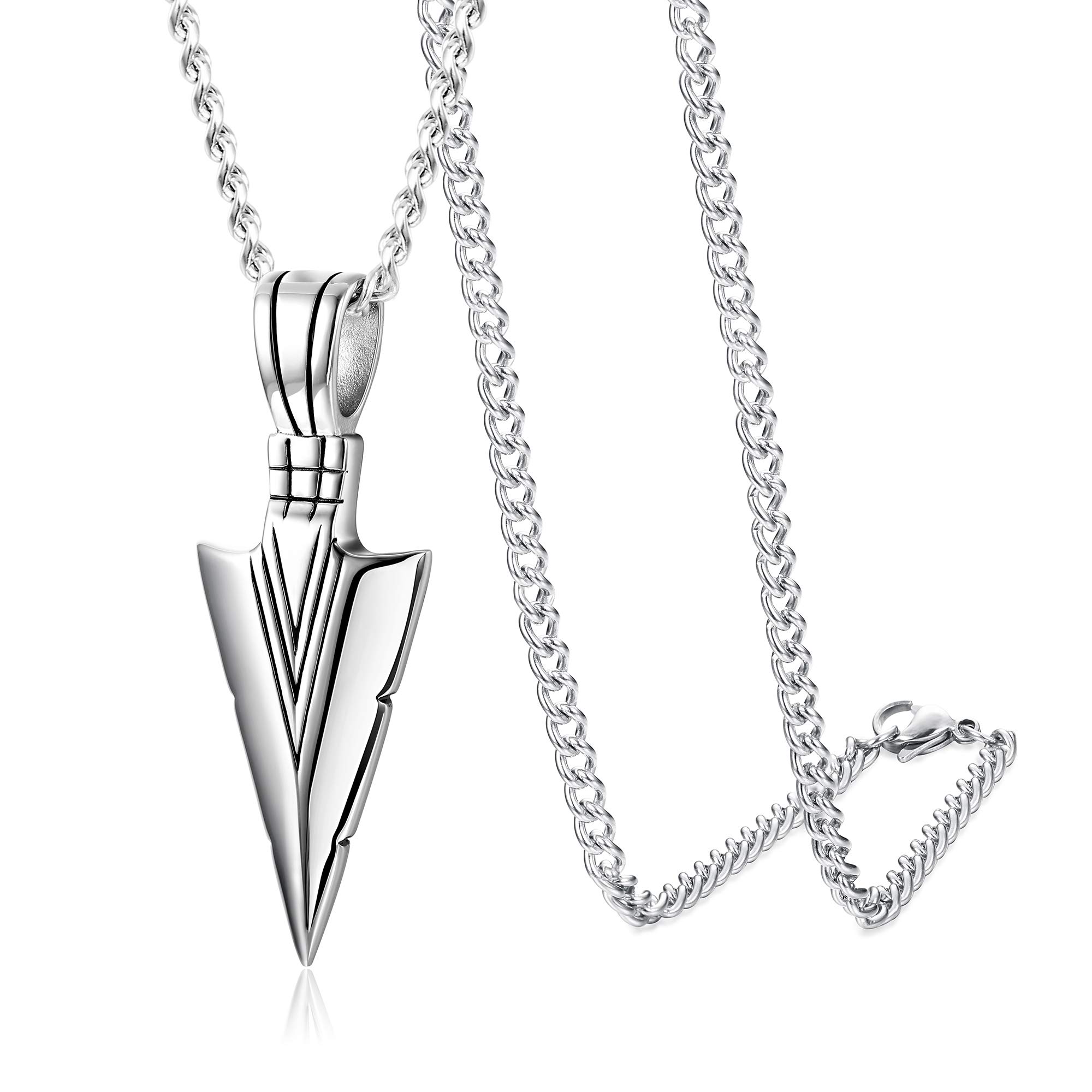 Jstyle Stainless Steel Pendant Necklace For Mens Cool Spearpoint Arrowhead Pendant Chain Necklace Set Black & Silver Tone
