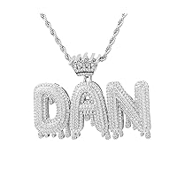 Custom Made Hip Hop Crystal Pendant Necklace Personalized Name Cubic Zircon Crown Drip Iced Out Bubble Letters Chain Pendants&Necklaces For Men Jewelry Cuban Tennis Chain (silver 10etters)