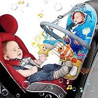 Baby Car Seat Toys for Travel 6 to 12 Months, Adjustable with Musical Pedal Piano, Baby Mirror and Hanging Squeaky Sensory Soft Infant Toys, Rear Facing