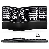 Backlit Wireless Ergonomic Keyboard USB Split Keyboard with Wrist Rest and Comfortable Typing, 104 Keys, 10 Shortcuts for Windows, Mac and Laptop PC Computer