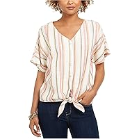Style & Co. Womens Stripe Button Up Shirt, Off-White, 2X