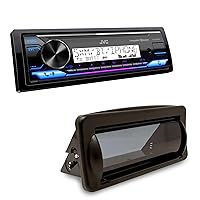 JVC KD-X38MBS Marine Digital Media Receiver with Bluetooth, USB, SiriusXM Ready, Conformal Coated PCB with Creative Audio CAMC1B Marine Single DIN Radio Mounting Kit with Retractable Cover (Black)
