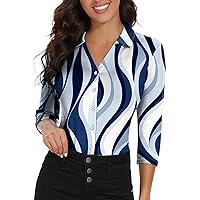 Soneven Womens 3/4 Sleeve Polo Shirts Button Down Golf Shirt V Neck Blouses