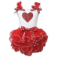 Petitebella Red Sequins Heart White Cotton Shirt Red Petal Skirt Set 1-8y