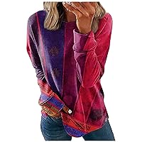 HTHLVMD Women's Crewneck Sweatshirts Long Sleeve Tunic Tops Soft Pullover wth Side Zipper Shirt Casual Printed Top