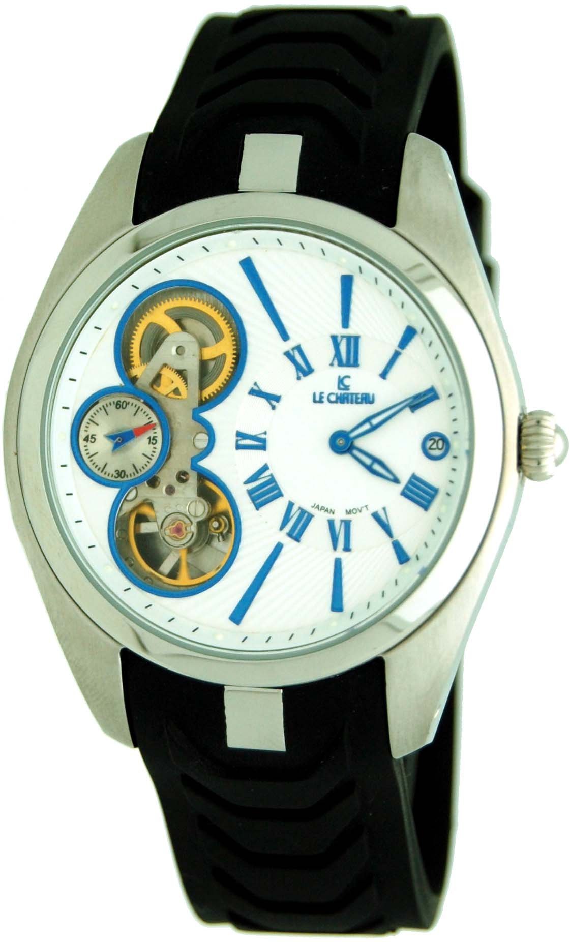 Le Chateau Men's Skeleton Quartz Watch with Rubber Band and Date Display #5704