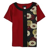 Womens Coin Panel Pullover Blouse, Red, Medium