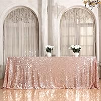 Poise3EHome 60×120'' Rectangle Rose Gold Sequin Tablecloth for Party Cake Dessert Table Exhibition Events, Rose Gold