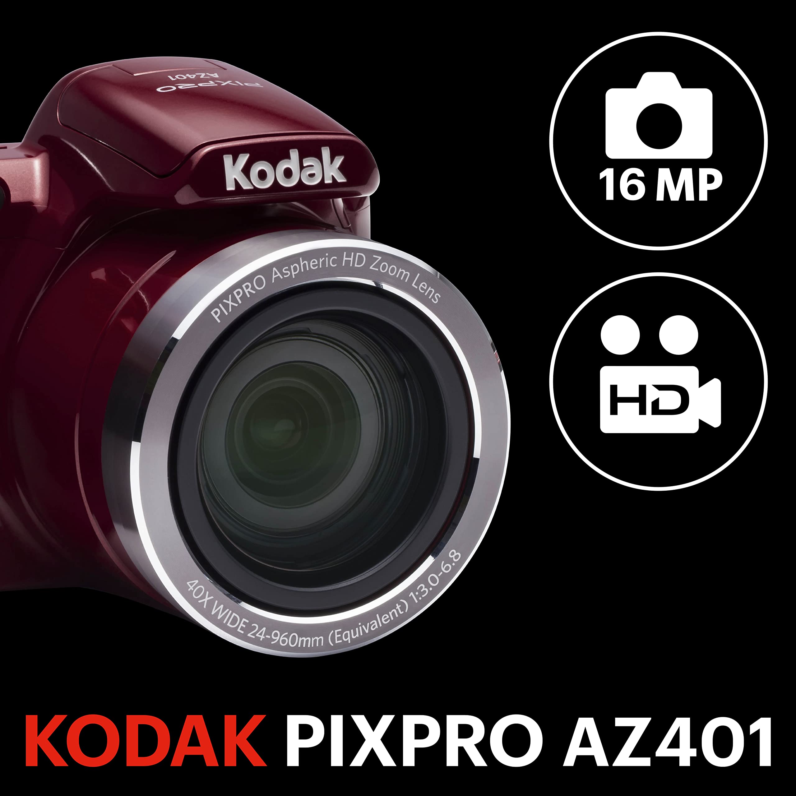 Kodak AZ401RD Point & Shoot Digital Camera with 3