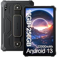 Blackview 2.4k 10.36 inch Rugged Tablet, 22000mAh Octa-core Tablet, 16GB RAM+256GB ROM+1TB Expand Android 13 Tablet, 48MP+16MP Camera Waterproof Tablet, 4G LTE/5G WiFi, BT 5.0/OTG/GPS-Black