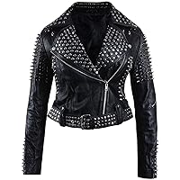 Women’s Brando Britney Spikes Studded Motorcycle Black Leather Jacket
