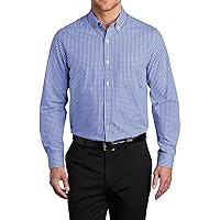 Mens Button Down Long Sleeve Dress Shirt Broadcloth Gingham Easy Care Regular Fit for Men Shirt