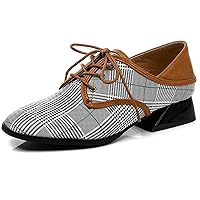Womens Vintage Lace Up Comfort Flats Oxfords Western Chunky Low Heel Daily Dress Shoes