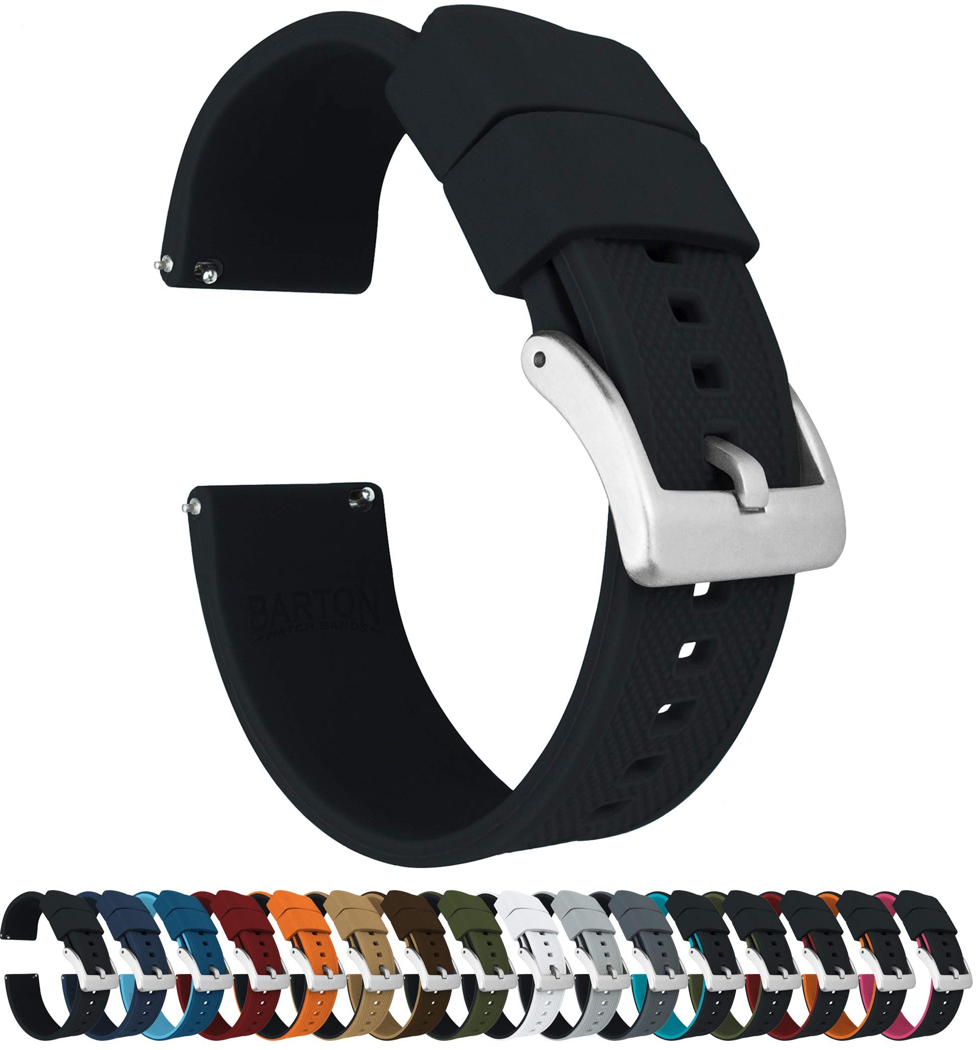 BARTON Elite Silicone Watch Bands - Quick Release - Choose Strap Color & Buckle Color (Stainless Steel, Black PVD or Gunmetal Grey) - 18mm, 20mm, 22mm & 24mm Watch Straps
