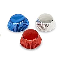 Fox Run Patriotic Foil Bake Cup Set, Standard, 45 Cups, Red, Blue and Silver