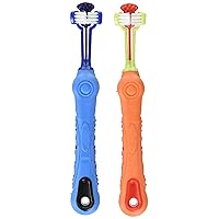 3-Sided Toothbrush For Brushing Dog's Teeth, Assorted Colors | Best Dental Care For Dogs For Fresh Breath | Small Breed Dog Toothbrushes, 2 Pack