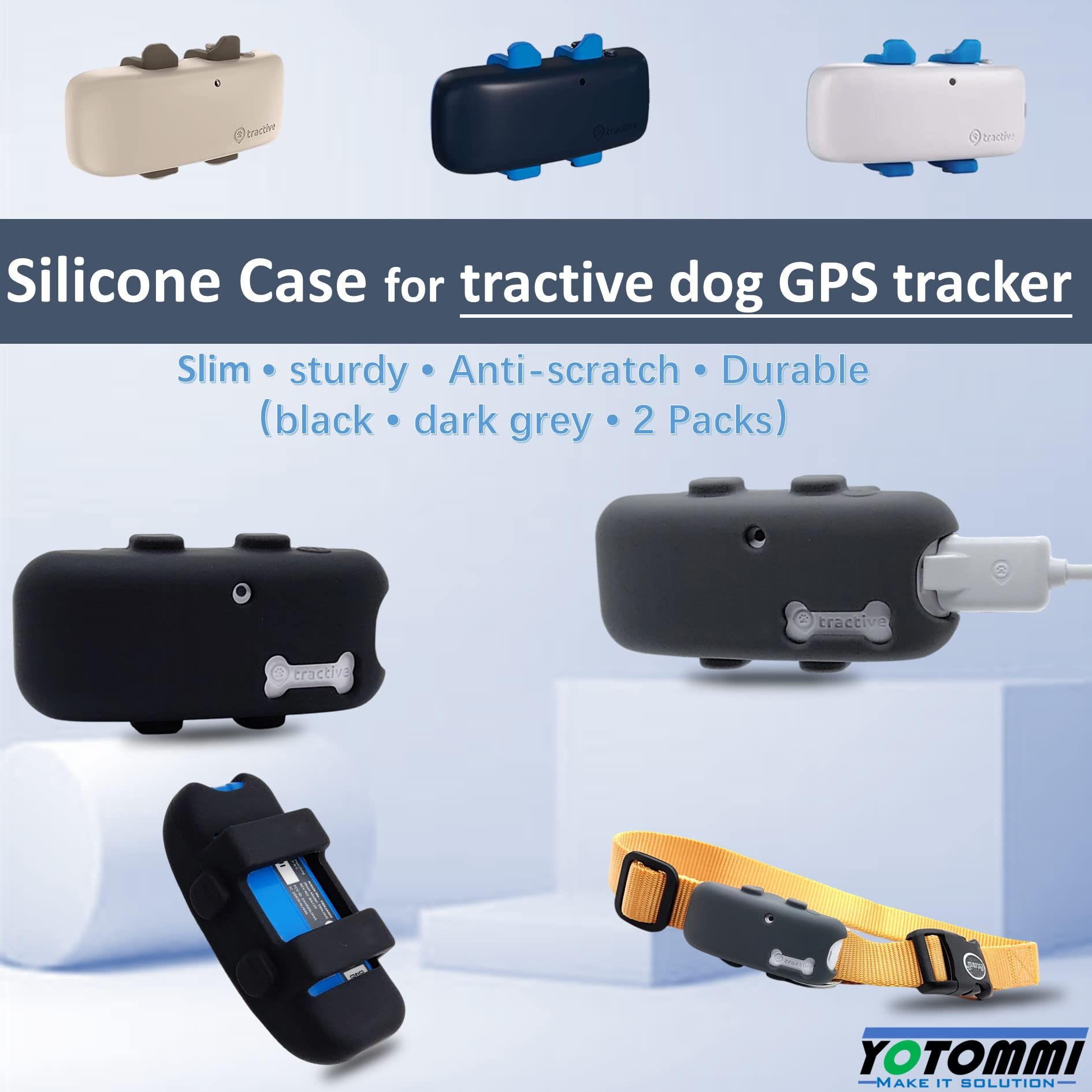 2 Packs Silicone Holder for Tractive GPS Pet Tracker,Waterproof Rubber Accessories Cover Item Finder Anti-Scratch,Secure Sturdy Lightweight case with Strap for Dog cat Collar (Black,Grey)