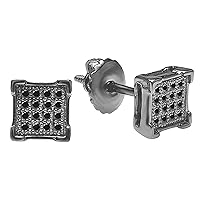 Dazzlingrock Collection 0.07 Carat (ctw) Round Black Diamond Hip Hop Iced Stud Earrings for Men | Black Plated 925 Sterling Silver